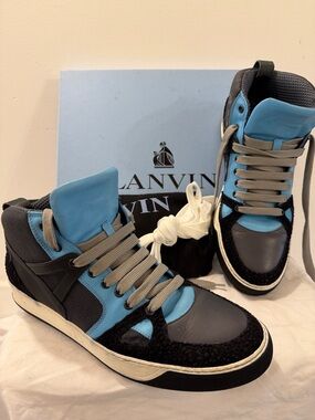 Lanvin Men’s High-Top Sneakers in Blue, Black and Gray Size 12 men’s new!